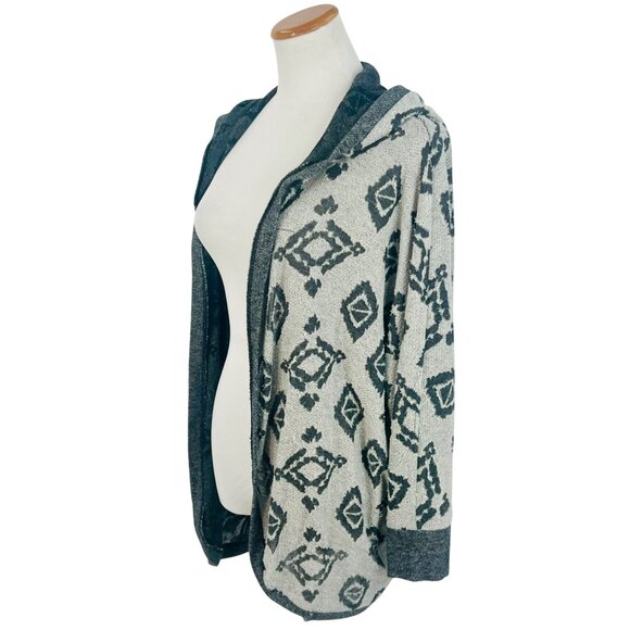 Abercrombie Gray Aztec Open Front Hooded Relaxed Fit Light Knit Cardigan M/L - Picture 5 of 12
